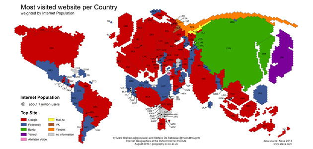 Mapa del món amb la web més visitada a cada país